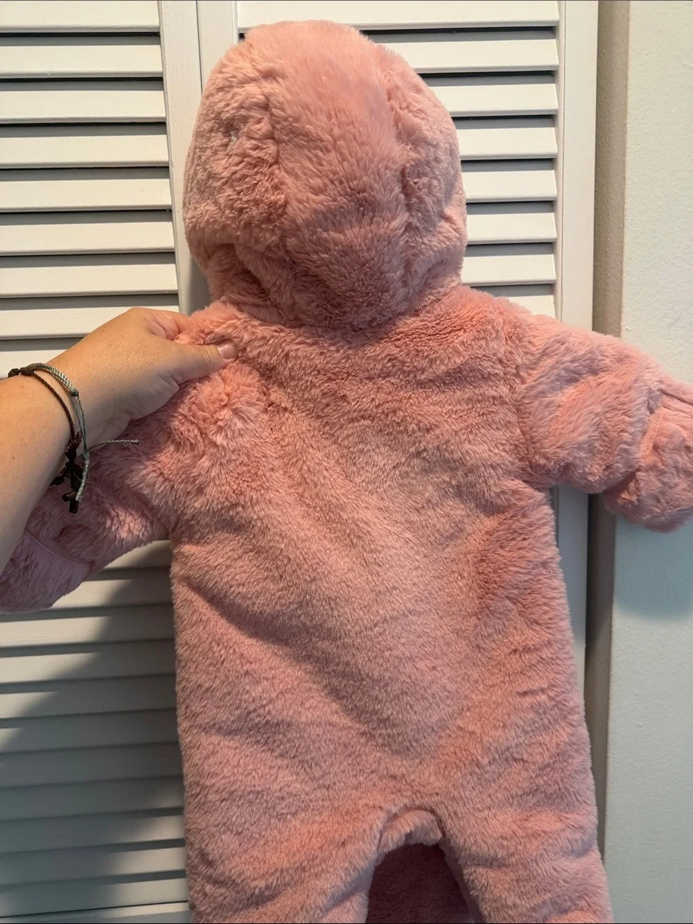 One-Piece Hooded Snowsuit - Pink Plush Bear With Front Zippers